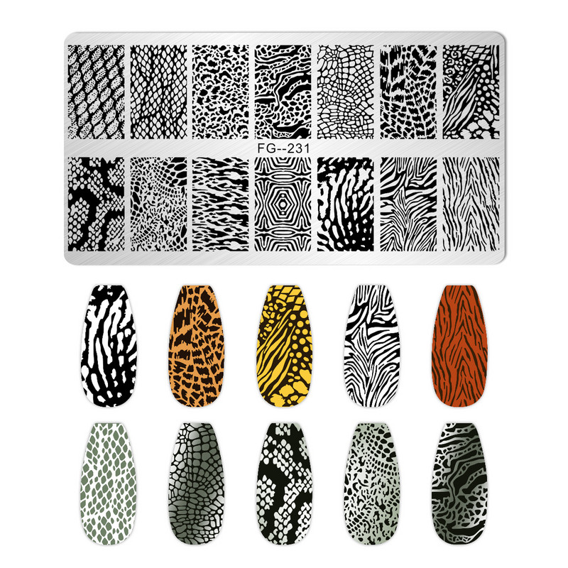 Zmijski cvijet Pločice za utiskivanje noktiju Tigar Zebra Leopard Print Slika životinja Šablon od nehrđajućeg čelika Nail Art Šablon Tekstura šablona