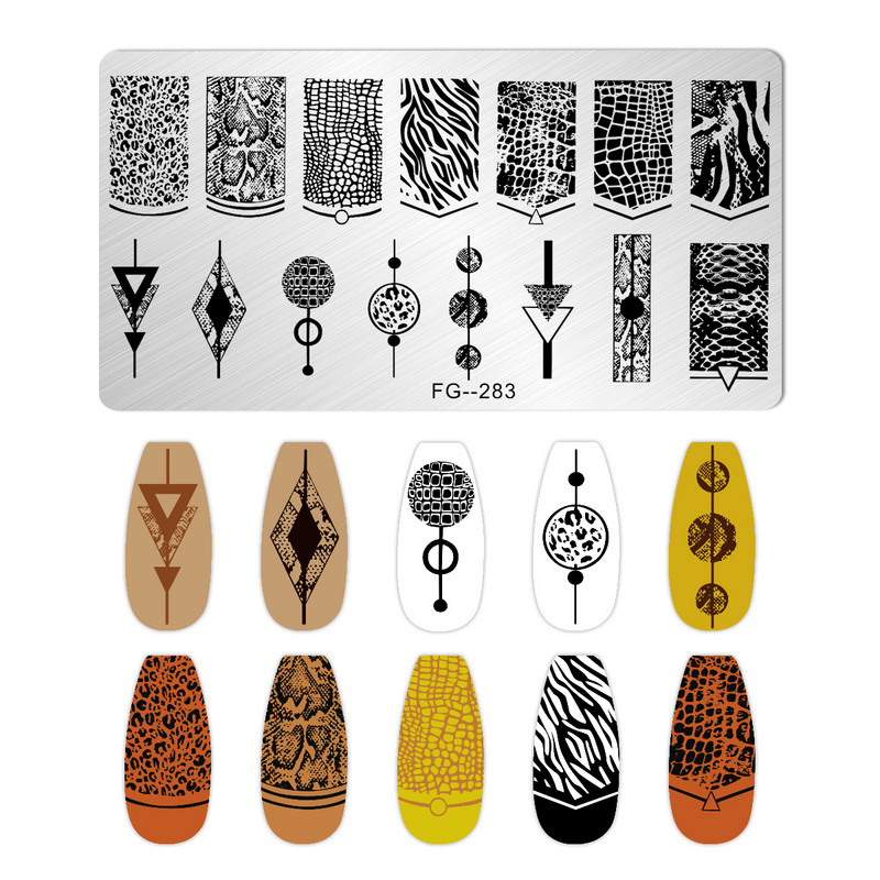 Zmijski cvijet Pločice za utiskivanje noktiju Tigar Zebra Leopard Print Slika životinja Šablon od nehrđajućeg čelika Nail Art Šablon Tekstura šablona