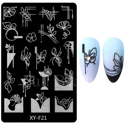 Geometrijska valovita linija Nail Art Šablone za pločice za žigosanje Leptir Cvijeće Listovi Francuski pečati za nokte Šablone za šablone Manikura