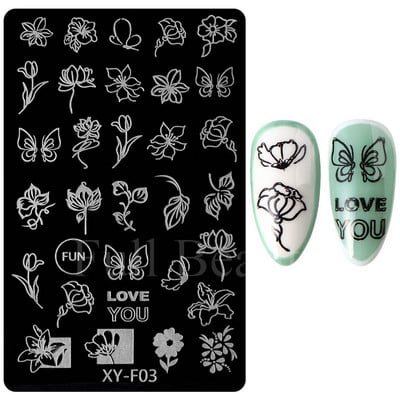 Geometrijska valovita linija Nail Art Šablone za pločice za žigosanje Leptir Cvijeće Listovi Francuski pečati za nokte Šablone za šablone Manikura