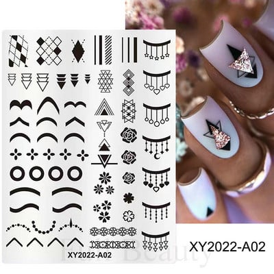 Geometrijska valovita linija Nail Art Šablone za pločice za žigosanje Leptir Cvijeće Listovi Francuski pečati za nokte Šablone za šablone Manikura