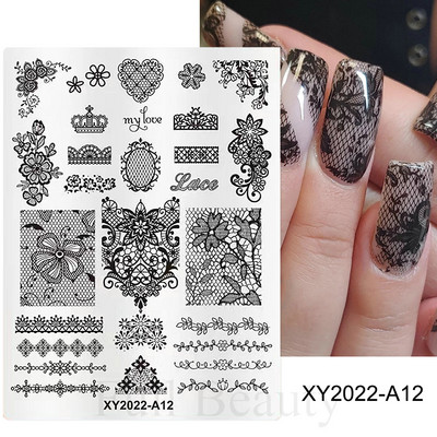 Geometrijska valovita linija Nail Art Šablone za pločice za žigosanje Leptir Cvijeće Listovi Francuski pečati za nokte Šablone za šablone Manikura