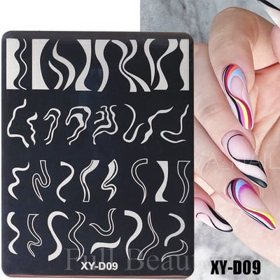 Geometrijska valovita linija Nail Art Šablone za pločice za žigosanje Leptir Cvijeće Listovi Francuski pečati za nokte Šablone za šablone Manikura