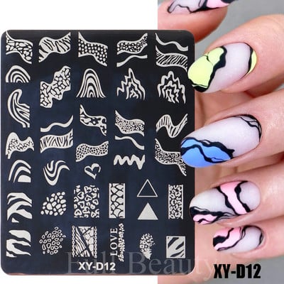 Geometrijska valovita linija Nail Art Šablone za pločice za žigosanje Leptir Cvijeće Listovi Francuski pečati za nokte Šablone za šablone Manikura