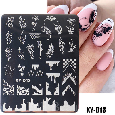 Geometrijska valovita linija Nail Art Šablone za pločice za žigosanje Leptir Cvijeće Listovi Francuski pečati za nokte Šablone za šablone Manikura