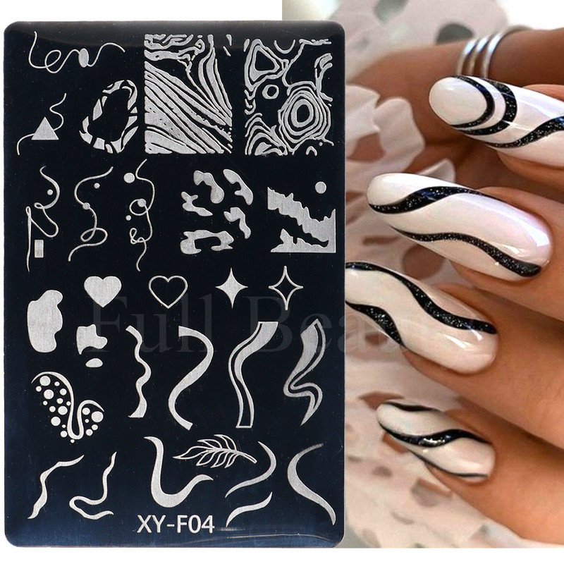 Geometrijska valovita linija Nail Art Šablone za pločice za žigosanje Leptir Cvijeće Listovi Francuski pečati za nokte Šablone za šablone Manikura