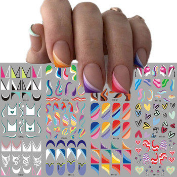 Френски връхчета Плъзгащи се стикери за нокти Татуировка Геометрични линии Трансфер за изкуство за нокти Водни стикери Декорация на манцитура
