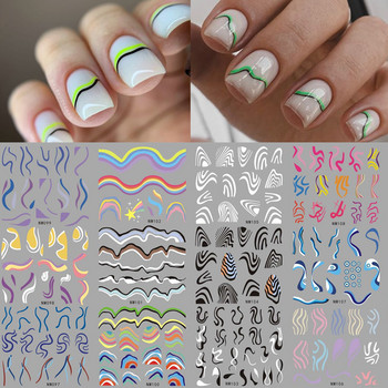 Френски връхчета Плъзгащи се стикери за нокти Татуировка Геометрични линии Трансфер за изкуство за нокти Водни стикери Декорация на манцитура