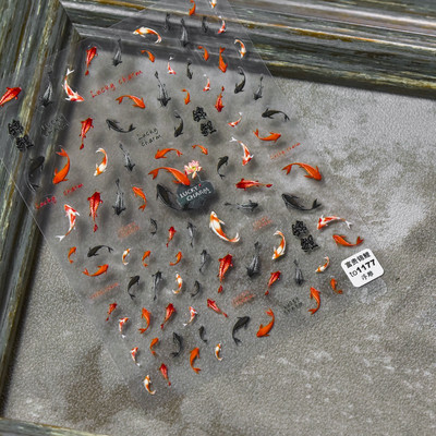 Sarkanā koi zivs zelta zivtiņa 5D nagu uzlīme ar uzrakstiem 3D uzlīmes Ķīniešu stila nagu mākslas dizaina korejiešu uzlīme 2024