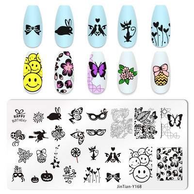 Pravokutni cvijet Maslačak Tanjuri za utiskivanje noktiju Slatke mačke Predložak od nehrđajućeg čelika Šablone za slike za nokte Životinje DIY Alati za tanjure