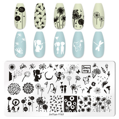 Pravokutni cvijet Maslačak Tanjuri za utiskivanje noktiju Slatke mačke Predložak od nehrđajućeg čelika Šablone za slike za nokte Životinje DIY Alati za tanjure