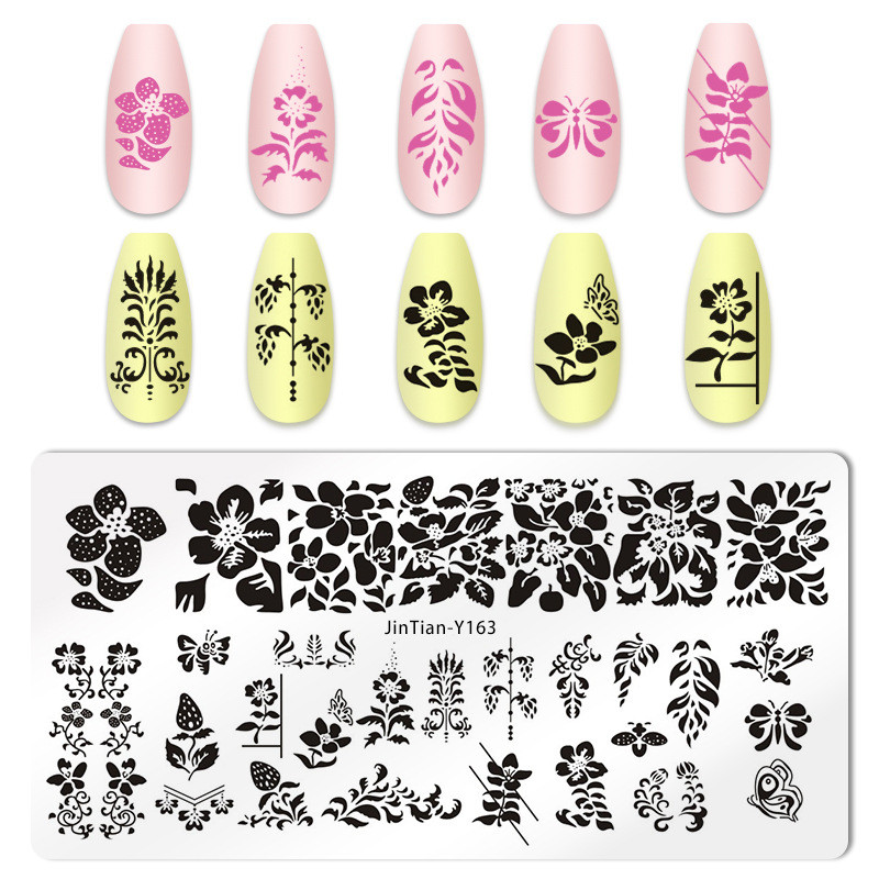 Pravokutni cvijet Maslačak Tanjuri za utiskivanje noktiju Slatke mačke Predložak od nehrđajućeg čelika Šablone za slike za nokte Životinje DIY Alati za tanjure