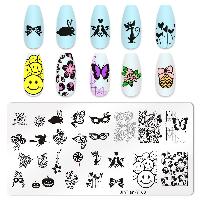 Pravokutni cvijet Maslačak Tanjuri za utiskivanje noktiju Slatke mačke Predložak od nehrđajućeg čelika Šablone za slike za nokte Životinje DIY Alati za tanjure