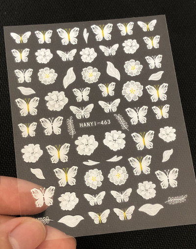 Nagu uzlīmes 3D Caurspīdīgi tauriņu ziedi Ūdens uzlīmes Nagu mākslas Dekorācijas Aksesuāri nagu galiem Skaistums