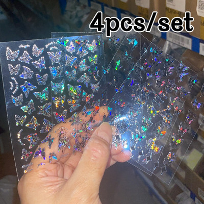 4Pcs/Set Laserske naljepnice s crnim leptirima Holografski leptiri Zvjezdani dizajn nakita Naljepnice 3D samoljepljive klizne dekoracije za nokte*