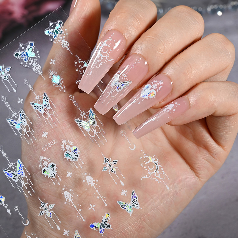 4Pcs/Set Laserske naljepnice s crnim leptirima Holografski leptiri Zvjezdani dizajn nakita Naljepnice 3D samoljepljive klizne dekoracije za nokte*