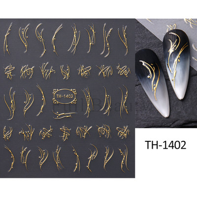 3D zlatne pruge Linije Naljepnica za nokte Metalna trakasta traka Dizajn Mramorna vrpca Mašna Cvijet Nail Art Ljepljiva naljepnica Dekor za manikuru