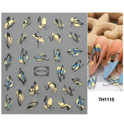 3D zlatne pruge Linije Naljepnica za nokte Metalna trakasta traka Dizajn Mramorna vrpca Mašna Cvijet Nail Art Ljepljiva naljepnica Dekor za manikuru