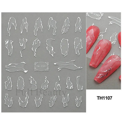 3D zlatne pruge Linije Naljepnica za nokte Metalna trakasta traka Dizajn Mramorna vrpca Mašna Cvijet Nail Art Ljepljiva naljepnica Dekor za manikuru