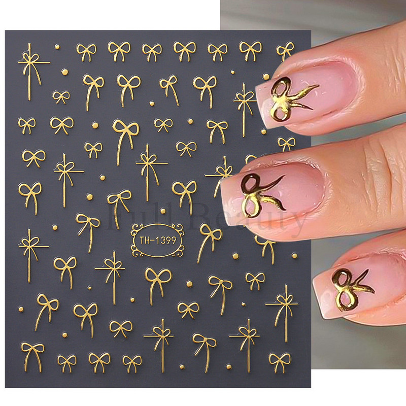 3D zlatne pruge Linije Naljepnica za nokte Metalna trakasta traka Dizajn Mramorna vrpca Mašna Cvijet Nail Art Ljepljiva naljepnica Dekor za manikuru