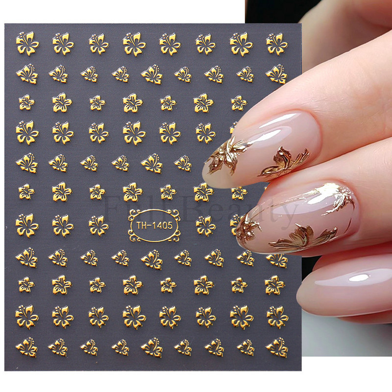 3D zlatne pruge Linije Naljepnica za nokte Metalna trakasta traka Dizajn Mramorna vrpca Mašna Cvijet Nail Art Ljepljiva naljepnica Dekor za manikuru