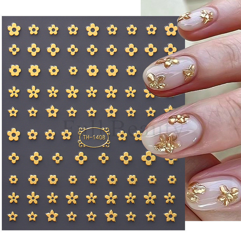 3D zlatne pruge Linije Naljepnica za nokte Metalna trakasta traka Dizajn Mramorna vrpca Mašna Cvijet Nail Art Ljepljiva naljepnica Dekor za manikuru