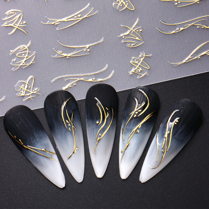 3D zlatne pruge Linije Naljepnica za nokte Metalna trakasta traka Dizajn Mramorna vrpca Mašna Cvijet Nail Art Ljepljiva naljepnica Dekor za manikuru