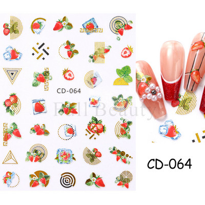 Geometrijske naljepnice s voćem Naljepnice za nokte Ljeto Kiwi Trešnja Jagoda Naranča Ljepljivi klizači za nokte Pribor za manikuru