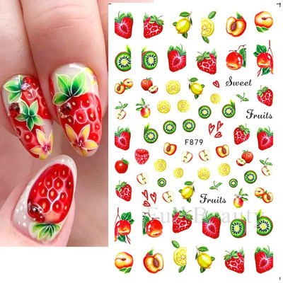 Geometrijske naljepnice s voćem Naljepnice za nokte Ljeto Kiwi Trešnja Jagoda Naranča Ljepljivi klizači za nokte Pribor za manikuru