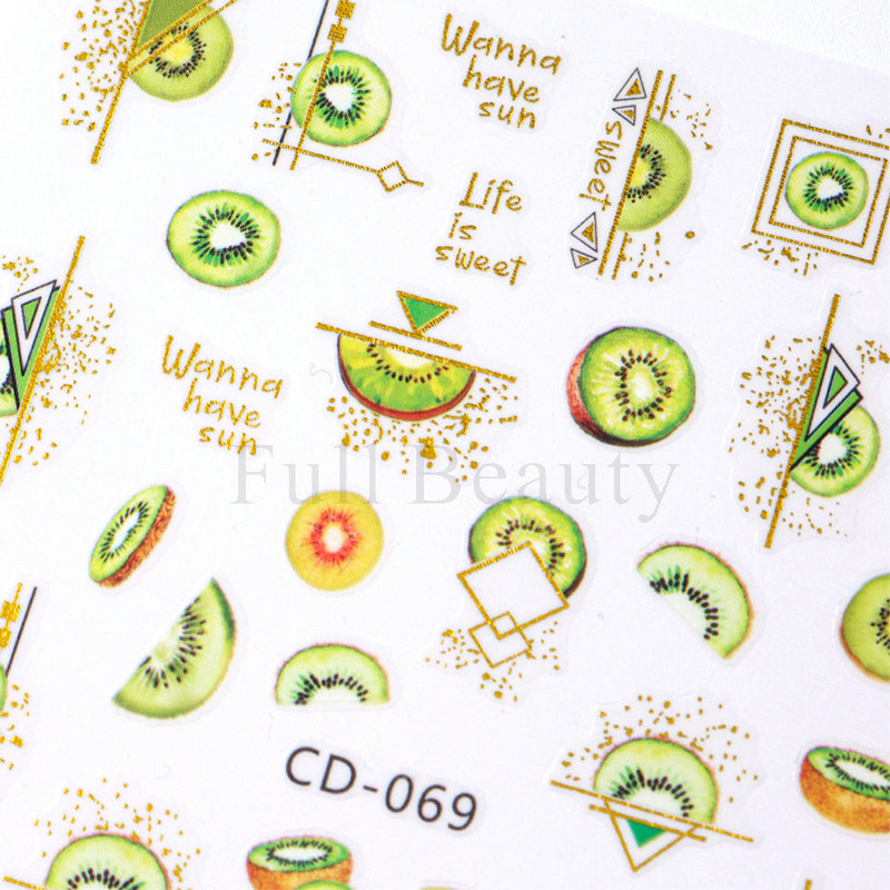 Geometrijske naljepnice s voćem Naljepnice za nokte Ljeto Kiwi Trešnja Jagoda Naranča Ljepljivi klizači za nokte Pribor za manikuru