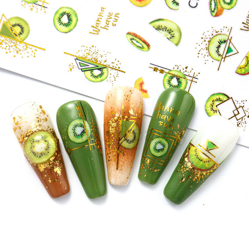 Geometrijske naljepnice s voćem Naljepnice za nokte Ljeto Kiwi Trešnja Jagoda Naranča Ljepljivi klizači za nokte Pribor za manikuru
