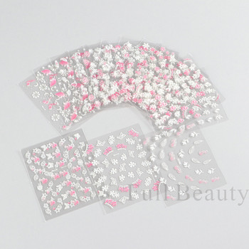 30 τμχ Σετ αυτοκόλλητων νυχιών με ροζ λευκά λουλούδια Sakura Cherry χαριτωμένα λουλουδάτα αυτοκόλλητα Heart Moon Butterfly Sliders Nail Charms LA3D30set-01