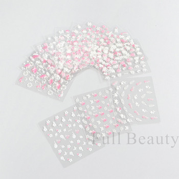 30 τμχ Σετ αυτοκόλλητων νυχιών με ροζ λευκά λουλούδια Sakura Cherry χαριτωμένα λουλουδάτα αυτοκόλλητα Heart Moon Butterfly Sliders Nail Charms LA3D30set-01