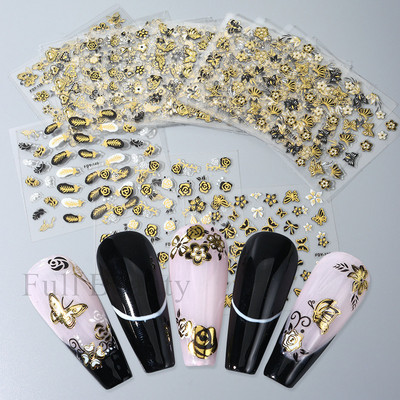 30 gab. Rozā balti ziedi nagu uzlīmju komplekts Sakura Cherry Jauki ziedu uzlīmes Sirds mēness tauriņš slīdņi nagu piekariņi LA3D30set-01