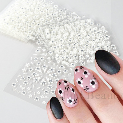 30 gab. Rozā balti ziedi nagu uzlīmju komplekts Sakura Cherry Jauki ziedu uzlīmes Sirds mēness tauriņš slīdņi nagu piekariņi LA3D30set-01