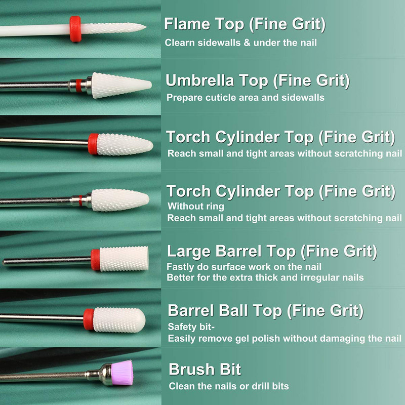 7gab Keramikas nagu urbjmašīnu komplekts nagiem Gēla lakas kutikulas manikīra frēze manikīra komplektiem Instrumenti ar turētāju