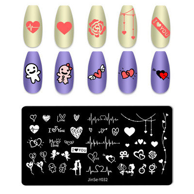 Valentinovo Tanjuri za utiskivanje noktiju Cvijet ruže Ljubavna tema Mašna Crtani tanjuri za ukrašavanje noktiju Alati za šablone za dizajn noktiju od nehrđajućeg čelika