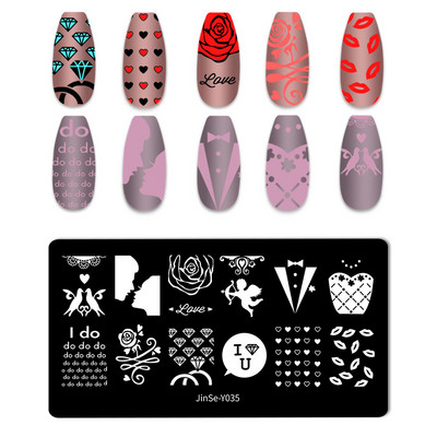 Valentinovo Tanjuri za utiskivanje noktiju Cvijet ruže Ljubavna tema Mašna Crtani tanjuri za ukrašavanje noktiju Alati za šablone za dizajn noktiju od nehrđajućeg čelika