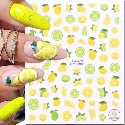 Glisoare adezive 3d Nail Art Autocolante Lămâi de vară Portocale Fructe Autocolante pentru unghii Decorații pentru vârfuri de unghii Frumusețe