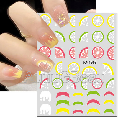 3D Nail Art Ragasztó Csúszó matricák Nyári citrom Narancs Gyümölcs Körömmatricák Díszek köröm tippekhez Szépség