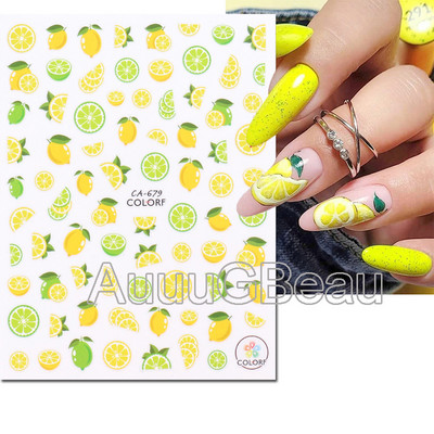 3D Nail Art Ragasztó Csúszó matricák Nyári citrom Narancs Gyümölcs Körömmatricák Díszek köröm tippekhez Szépség