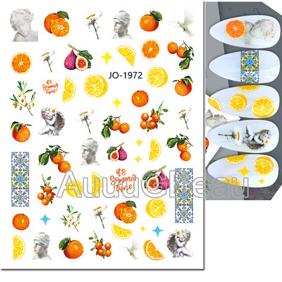3D Nail Art Ragasztó Csúszó matricák Nyári citrom Narancs Gyümölcs Körömmatricák Díszek köröm tippekhez Szépség