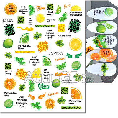 3D Nail Art Ragasztó Csúszó matricák Nyári citrom Narancs Gyümölcs Körömmatricák Díszek köröm tippekhez Szépség