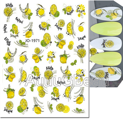 3D Nail Art Ragasztó Csúszó matricák Nyári citrom Narancs Gyümölcs Körömmatricák Díszek köröm tippekhez Szépség