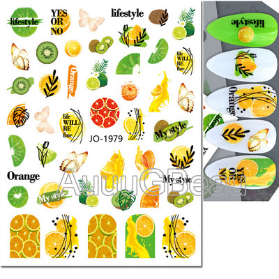 3D Nail Art Ragasztó Csúszó matricák Nyári citrom Narancs Gyümölcs Körömmatricák Díszek köröm tippekhez Szépség