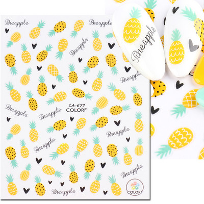 3D Nail Art Ragasztó Csúszó matricák Nyári citrom Narancs Gyümölcs Körömmatricák Díszek köröm tippekhez Szépség