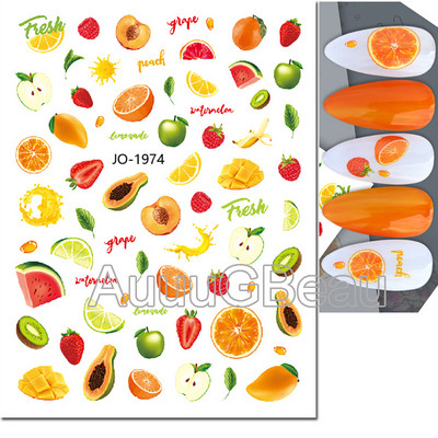 3D Nail Art Ragasztó Csúszó matricák Nyári citrom Narancs Gyümölcs Körömmatricák Díszek köröm tippekhez Szépség