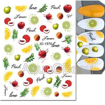 3D Nail Art Ragasztó Csúszó matricák Nyári citrom Narancs Gyümölcs Körömmatricák Díszek köröm tippekhez Szépség