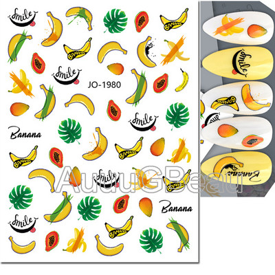 3D Nail Art Ragasztó Csúszó matricák Nyári citrom Narancs Gyümölcs Körömmatricák Díszek köröm tippekhez Szépség