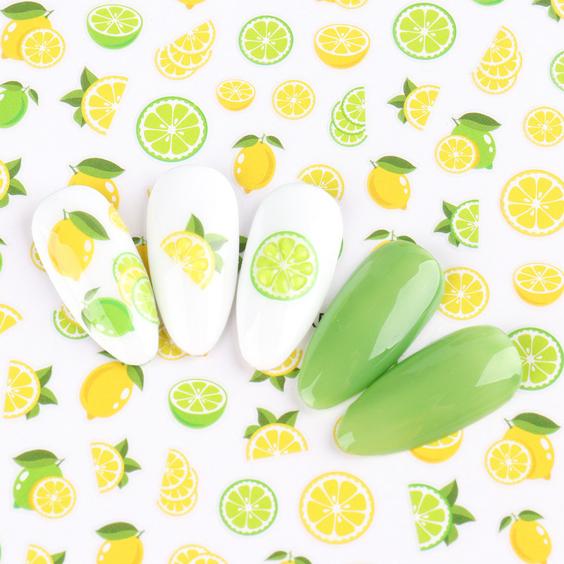 3D Nail Art Ragasztó Csúszó matricák Nyári citrom Narancs Gyümölcs Körömmatricák Díszek köröm tippekhez Szépség